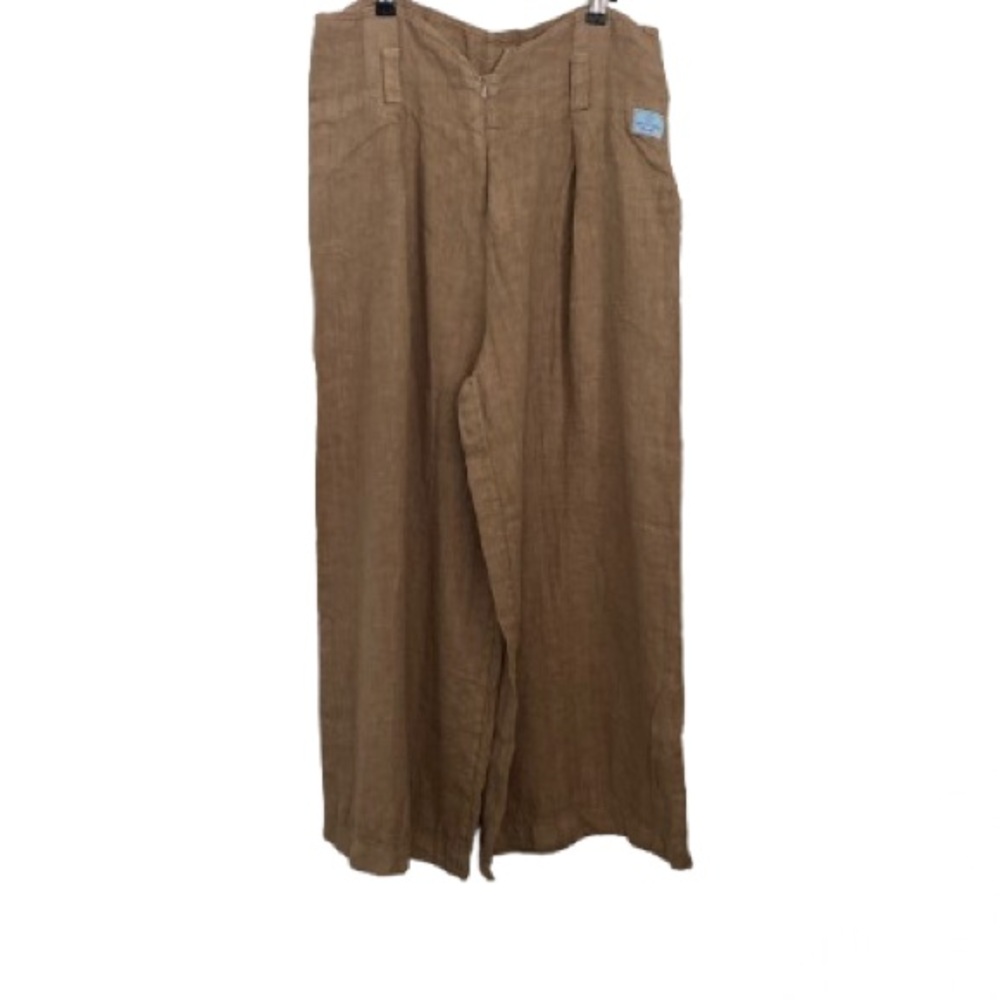 Lin Du Sud France Brown 100% Linen Wide Leg Pants - Large